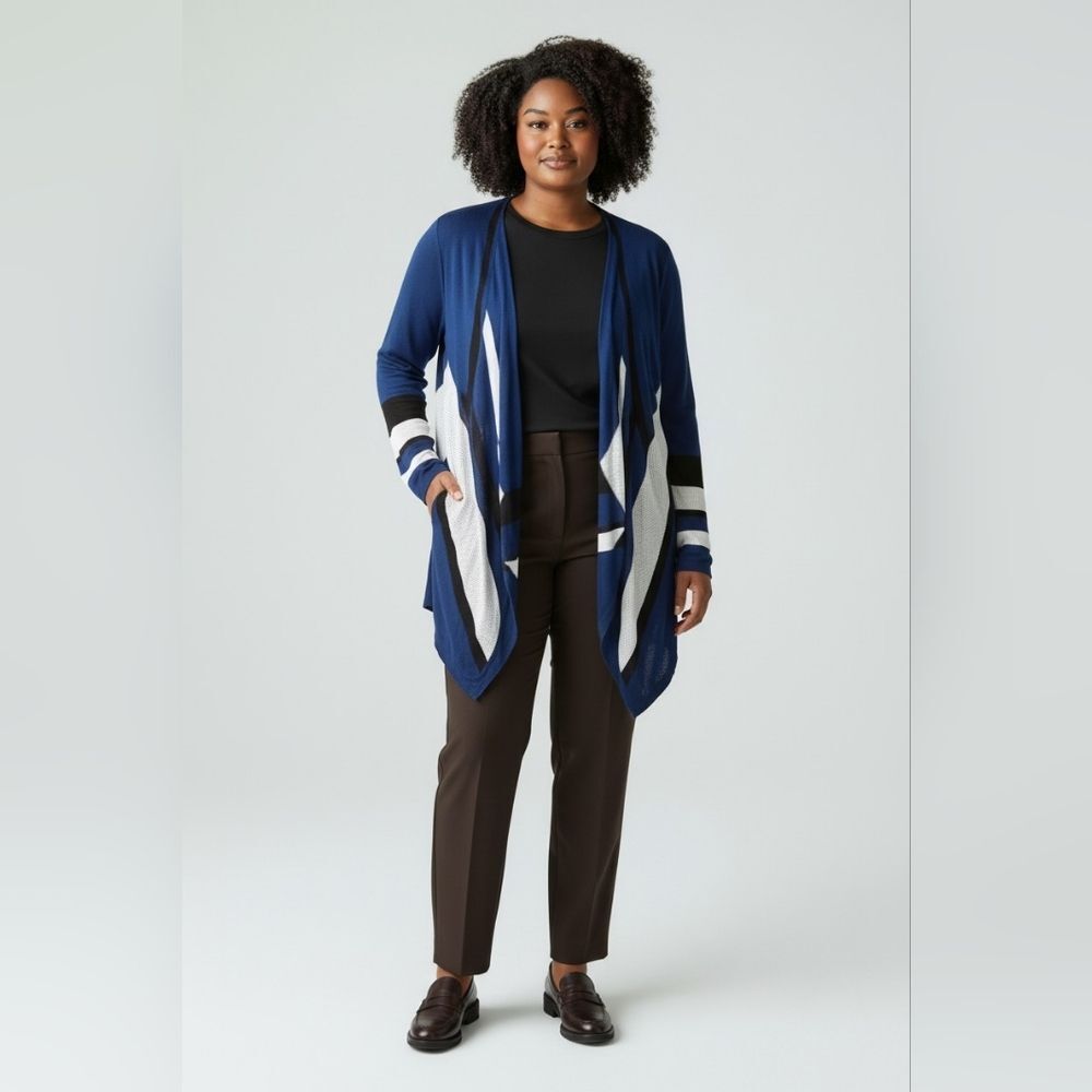 Peter Nygard Open-Front Geometric Rayon Cardigan